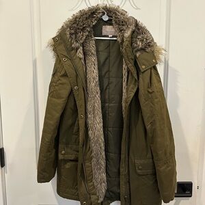 Banana Republic Olive Green Military Parka with Faux Fur